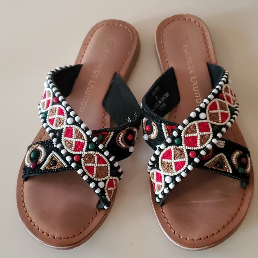 Beaded Colorful Chinese Laundry Flat Sandels
